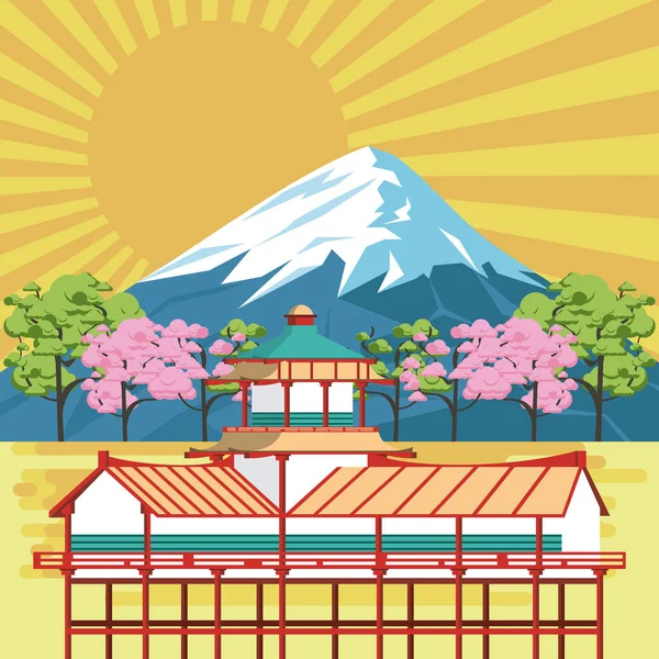 Japán templom a természetben — Stock Vector