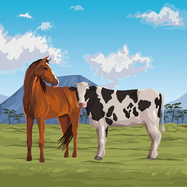 Cavalo e vaca — Vetor de Stock
