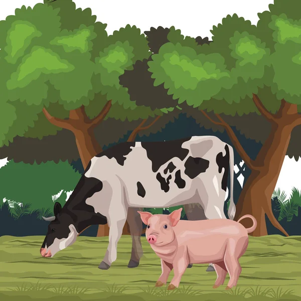 Vache avec porc — Image vectorielle