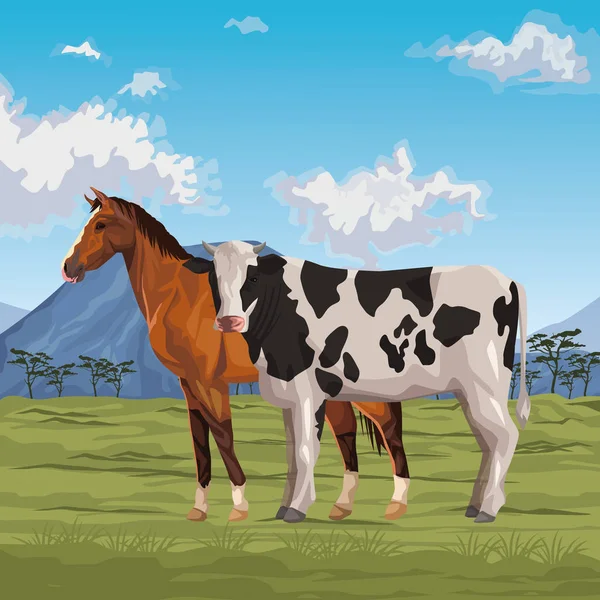 Pferd und Kuh — Stockvektor