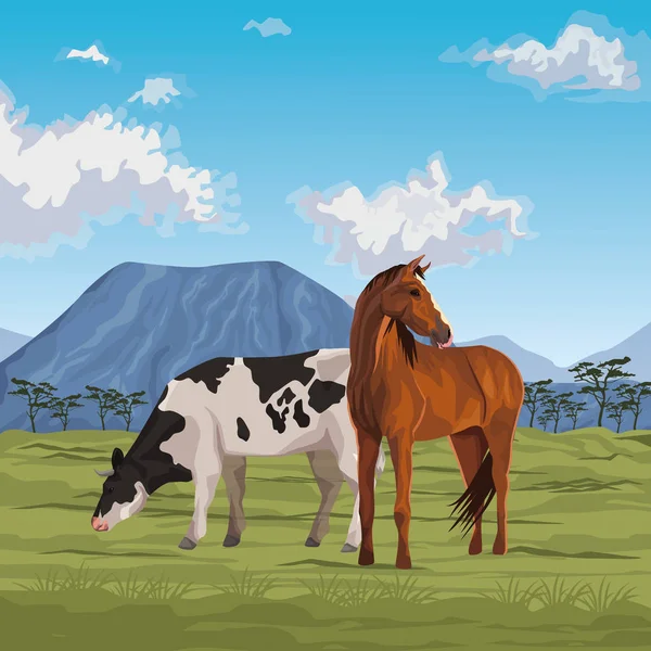 Cavalo e vaca — Vetor de Stock