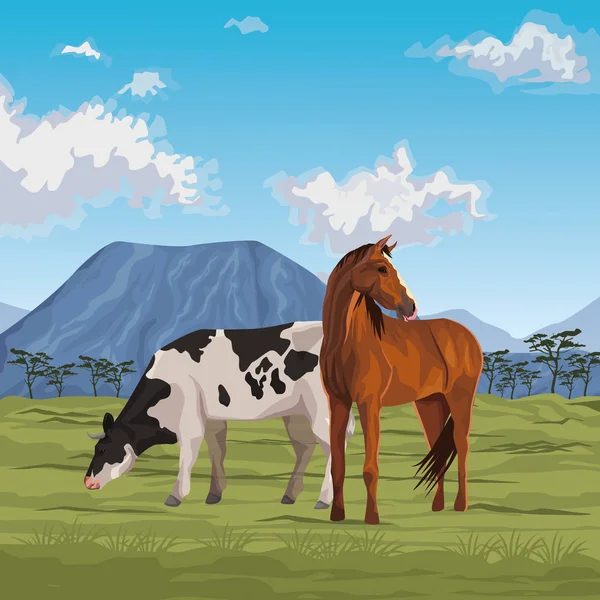 Caballo y vaca — Vector de stock