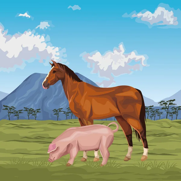 Caballo y cerdo — Vector de stock