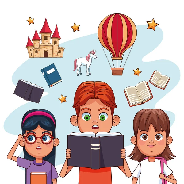Crianças lendo contos de fadas —  Vetores de Stock