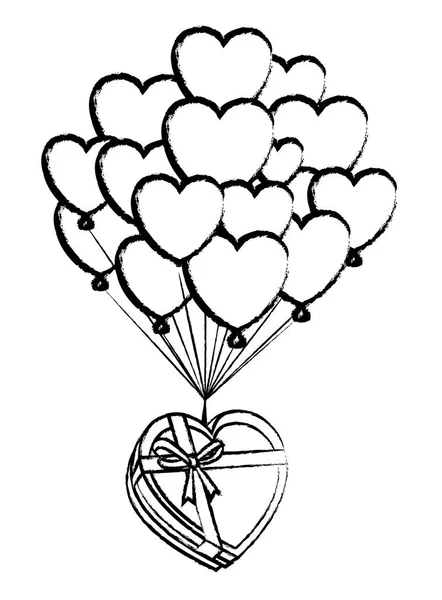 Caixa de presente romântica com balões de coração esboço —  Vetores de Stock