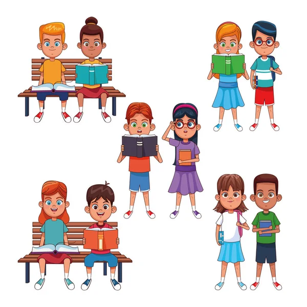 Kids reading books cartoons — Stock Vector