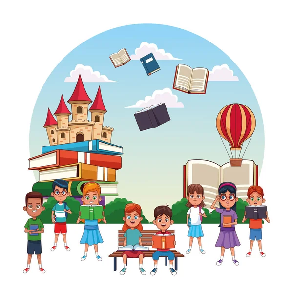 Kids reading fairy tales — Stock Vector