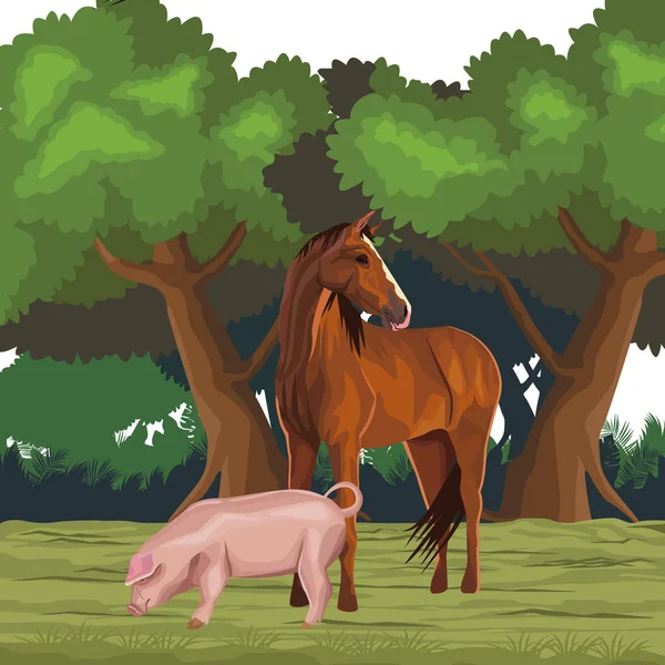 Paard en varken — Stockvector