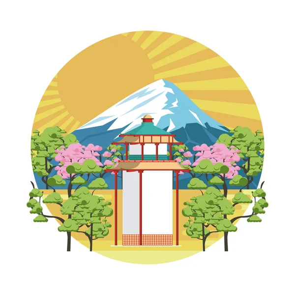 自然の中の日本の寺院 — ストックベクタ