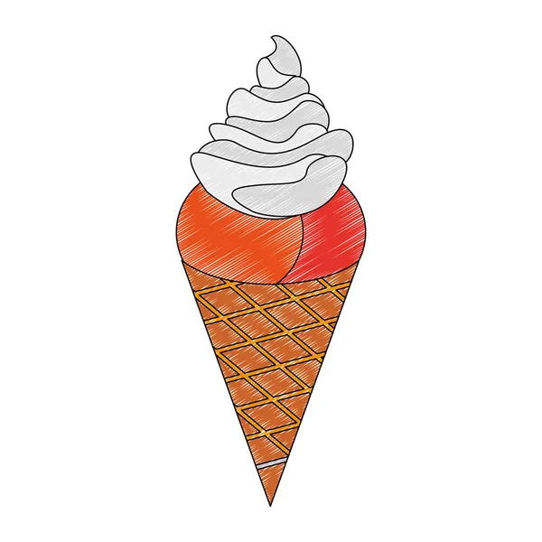 Delizioso gelato cono scarabocchiare — Vettoriale Stock