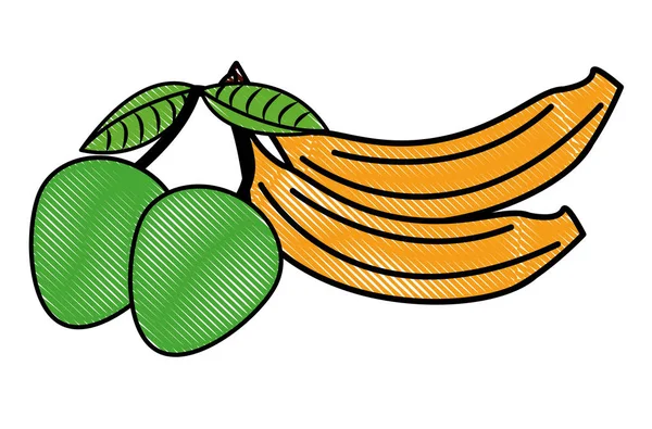 Plátanos y mangos garabatos — Vector de stock