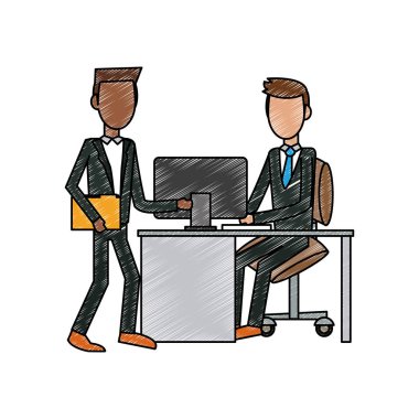 İşadamları ofiste konuşuyor karalama