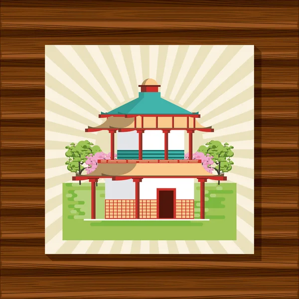 Templo japonés en la naturaleza — Vector de stock