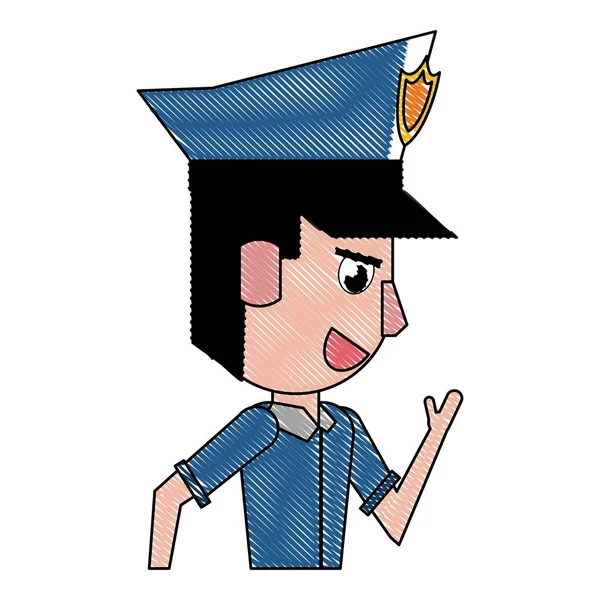 Police profile cartoon scribble — Stock Vector