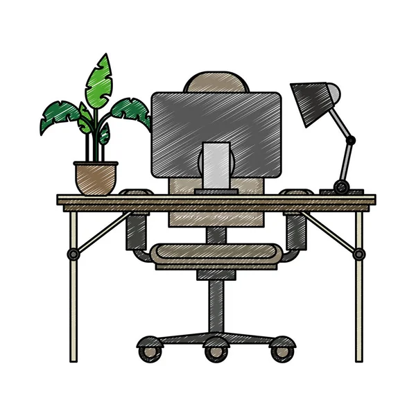 办公室与电脑涂鸦 — 图库矢量图片