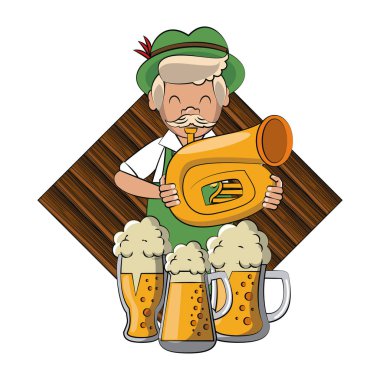 Bavyera lı erkek trompet ve bira bardakları