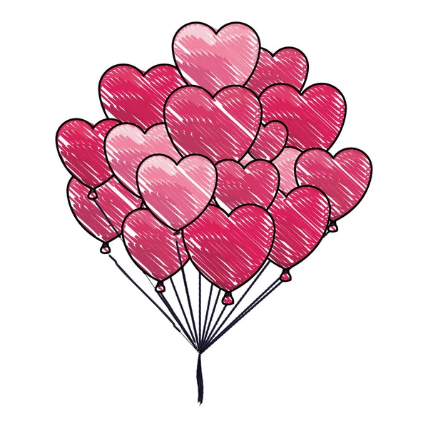 Heart shaped balloons scribble — Stock Vector