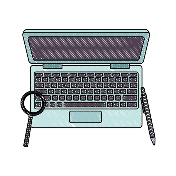 펜 낙서가있는 노트북 및 돋보기 — 스톡 벡터