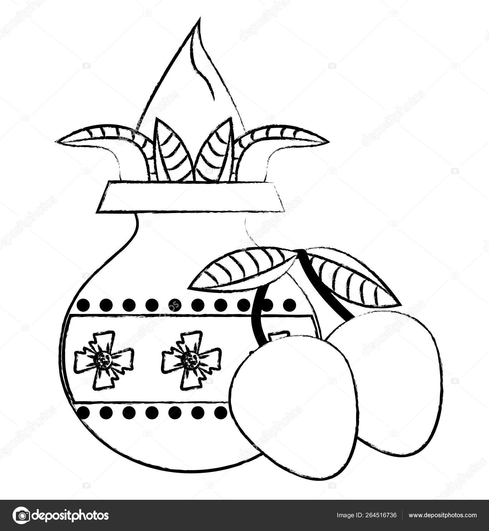 Drawing of Happy Ugadi or Gudi Padwa Festival Outline Illustration of  Kalash, Neem, Mango, Leaves, Coconut with Decoration Stock Vector -  Illustration of agricultural, decoration: 176642012