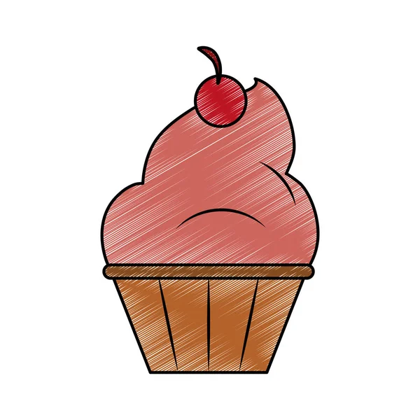 Delicioso cupcake postre garabato — Vector de stock