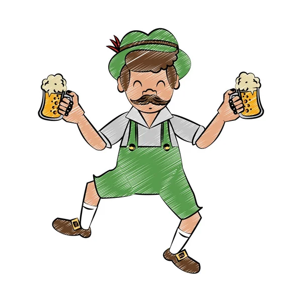 Orang Bavarian memegang gelas bir coretan - Stok Vektor