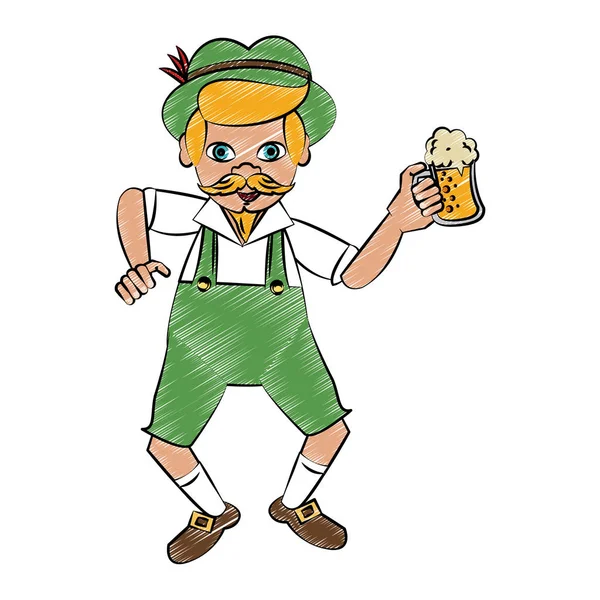 Bavarian drinking beer scribble — Stock Vector