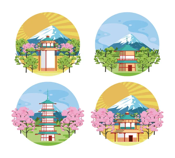 Японська архітектура та елементи — стоковий вектор