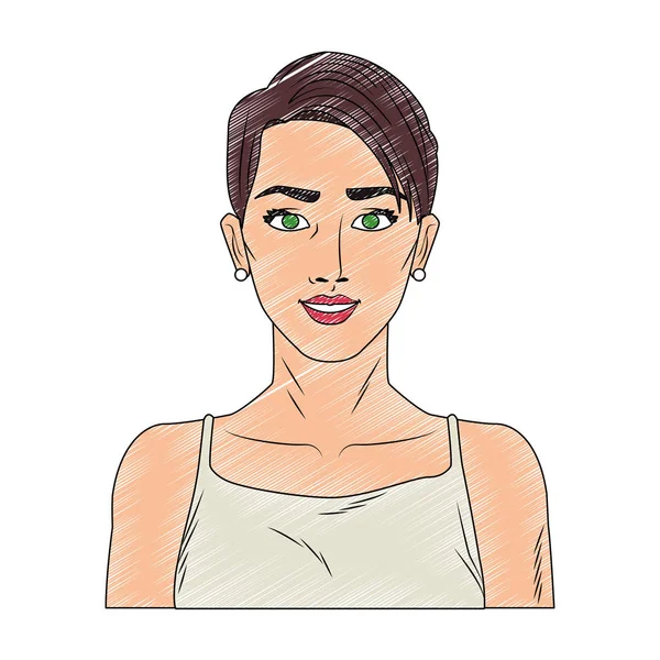 Perfil de mulher pop arte cartoon scribble — Vetor de Stock