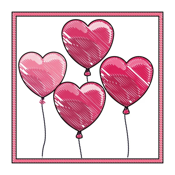 Heart shaped balloon on frame scribble — Stock Vector