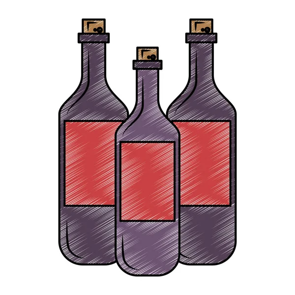 Weinflaschen isoliert kritzeln — Stockvektor
