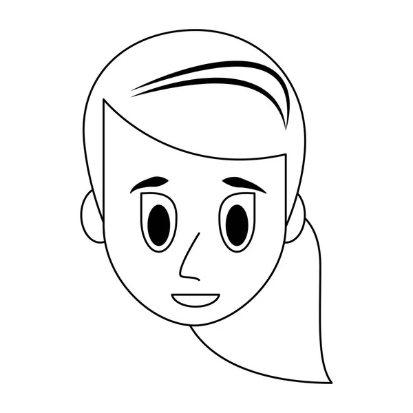 Mujer joven cara de dibujos animados en blanco y negro — Vector de stock