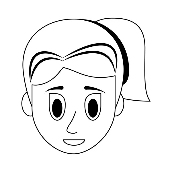 Jeune femme visage dessin animé en noir et blanc — Image vectorielle