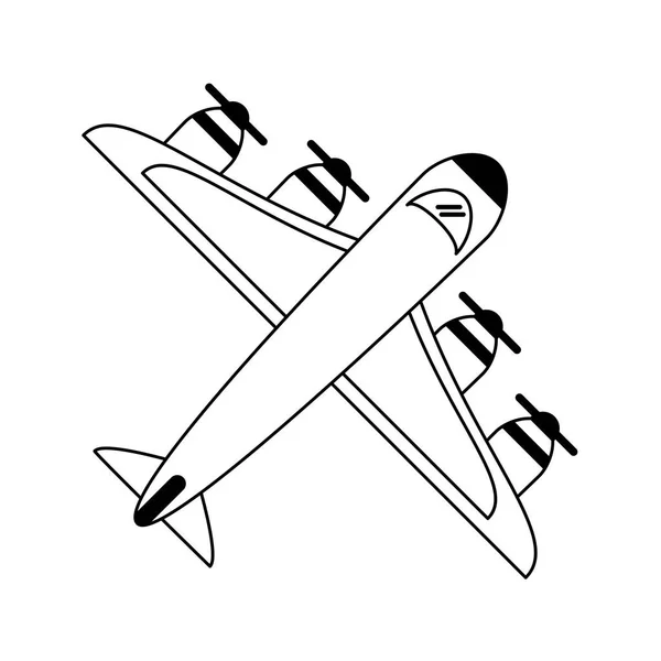 Flugzeug-Topview-Symbol in Schwarz-Weiß isoliert — Stockvektor