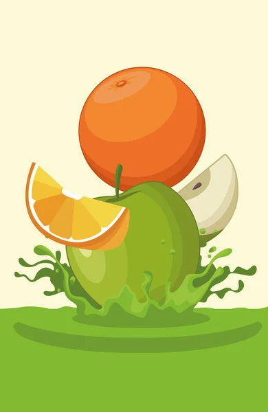 Oranžový a jablečný, který padá na lichotníku — Stockový vektor