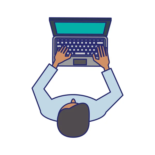 Uomo con linee blu laptop — Vettoriale Stock