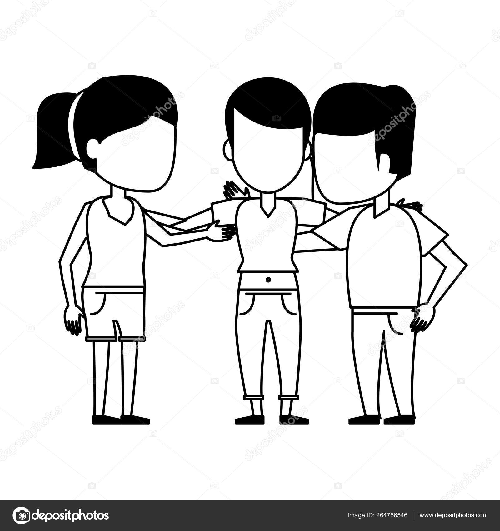 Image vectorielle Amis gens bande dessinée en noir et blanc par ©jemastock  - 264756546, image size:1600x1700