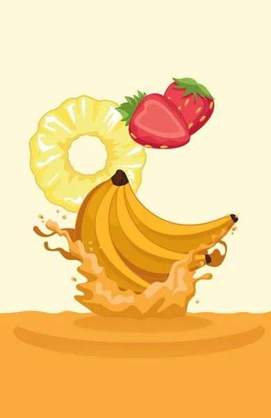 स्ट्रॉबेरी अननस केळी गुळगुळीत पडतात — स्टॉक व्हेक्टर