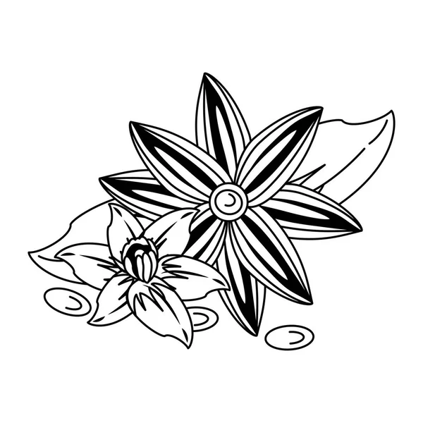 Flores natureza desenho isolado em preto e branco — Vetor de Stock