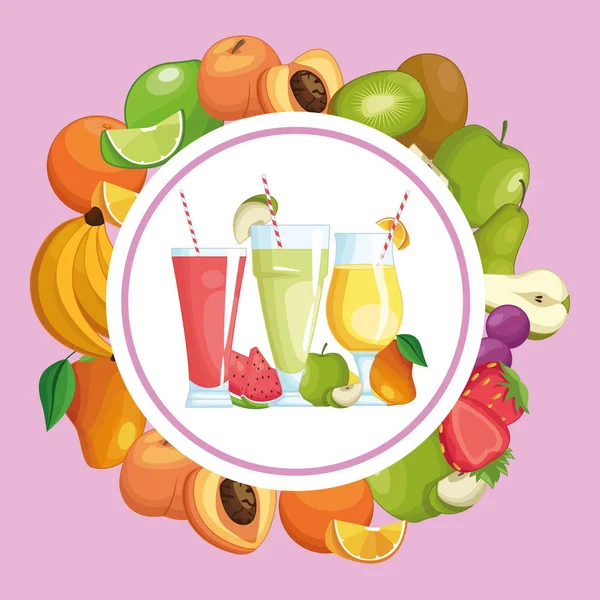 Smoothies mit Frucht-Rundrahmen — Stockvektor