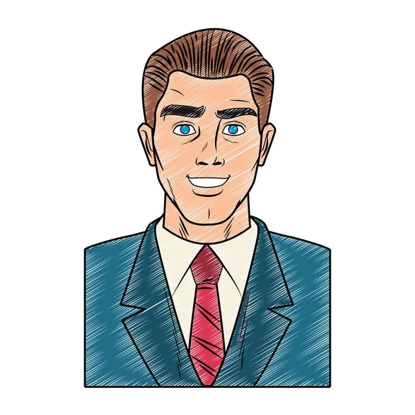 Businessman pop art cartoon scribble - Stok Vektor