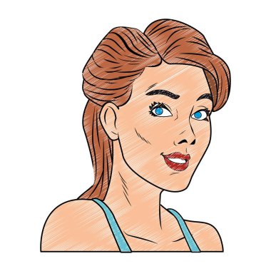 Kadın profili pop sanat çizgi filmi karalaması