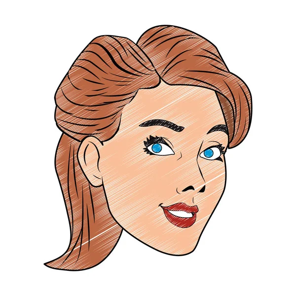 Frau Gesicht Pop-Art-Karikatur kritzeln — Stockvektor