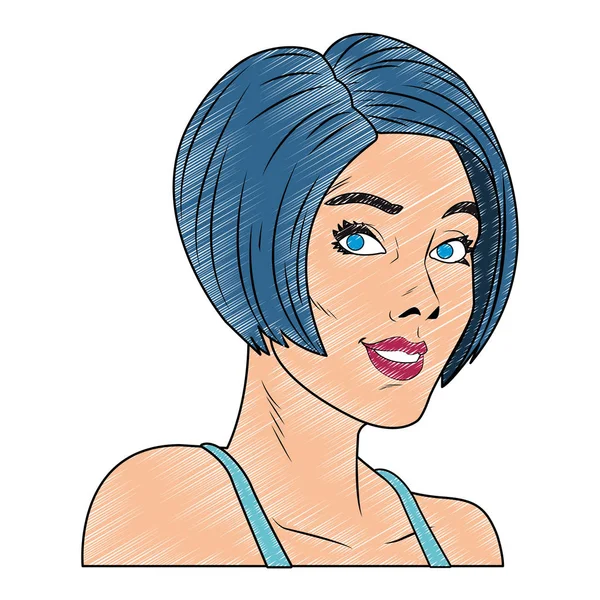 Profil de femme pop art dessin animé gribouiller — Image vectorielle