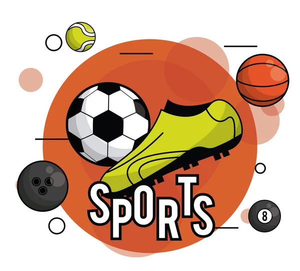 Sportovní míče vybavení pulzující kartou Kulatý rám — Stockový vektor
