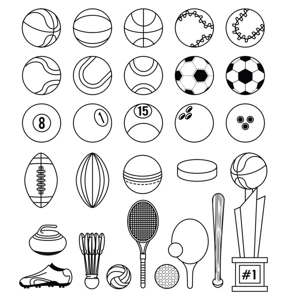 Колекція спортивних кульок чорно-біла — стоковий вектор