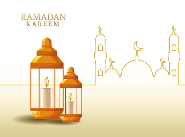 Ramadan Kareem, Lámpás és a mecset alakja — Stock Vector