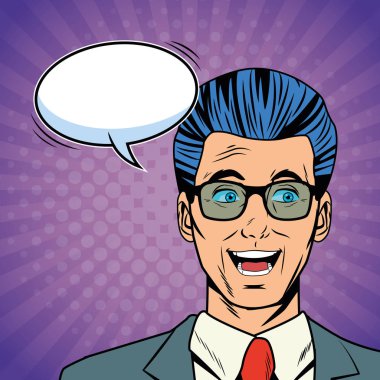 Pop art karikatür konuşan işadamı