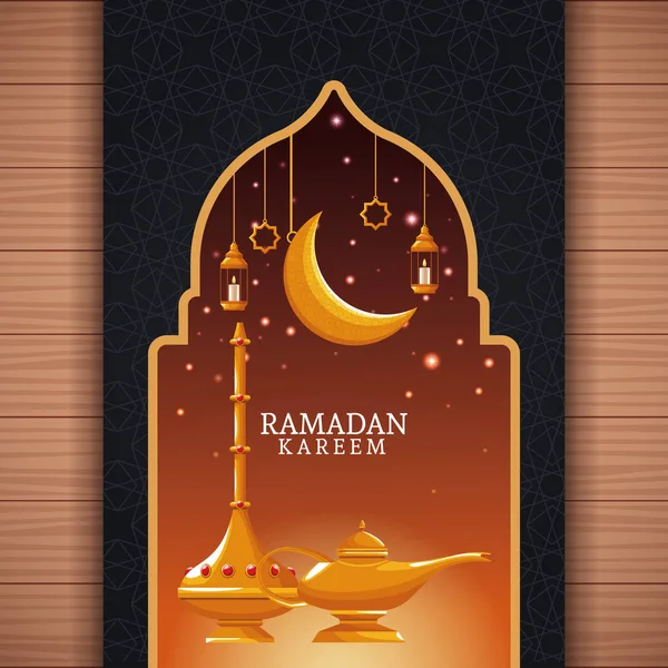 Ramadan Kareem met afnemende maan en islamitische kunst — Stockvector