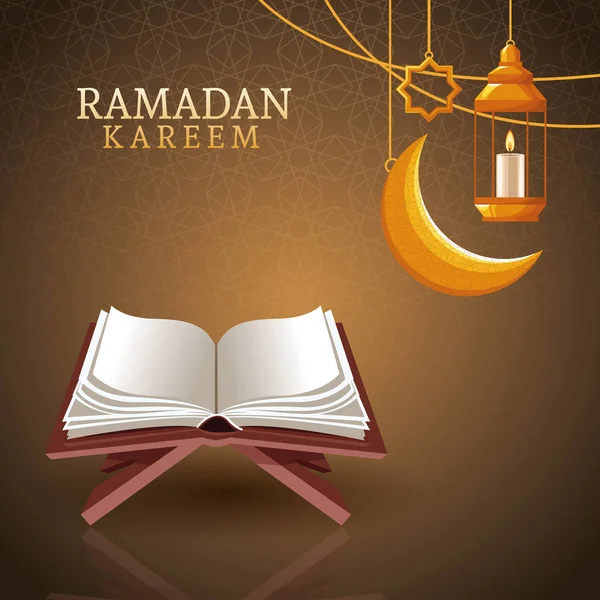 Ramadan kareem with waning moon and islamic art — Stock Vector