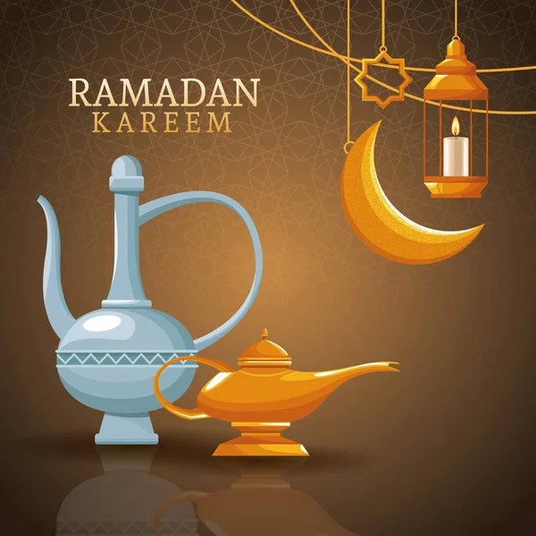Рамадан Карим с убывающей луной и исламистским искусством — стоковый вектор
